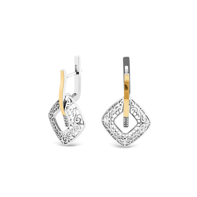 Srebrne Kolczyki Ażurowe Kwadraty ze Złotem - JubilerSezam.pl