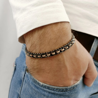 Bransoleta męska stalowe segmenty koloru czerni i miedzi