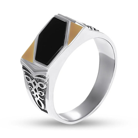 Sygnet męski prostokątny ze srebra i złota