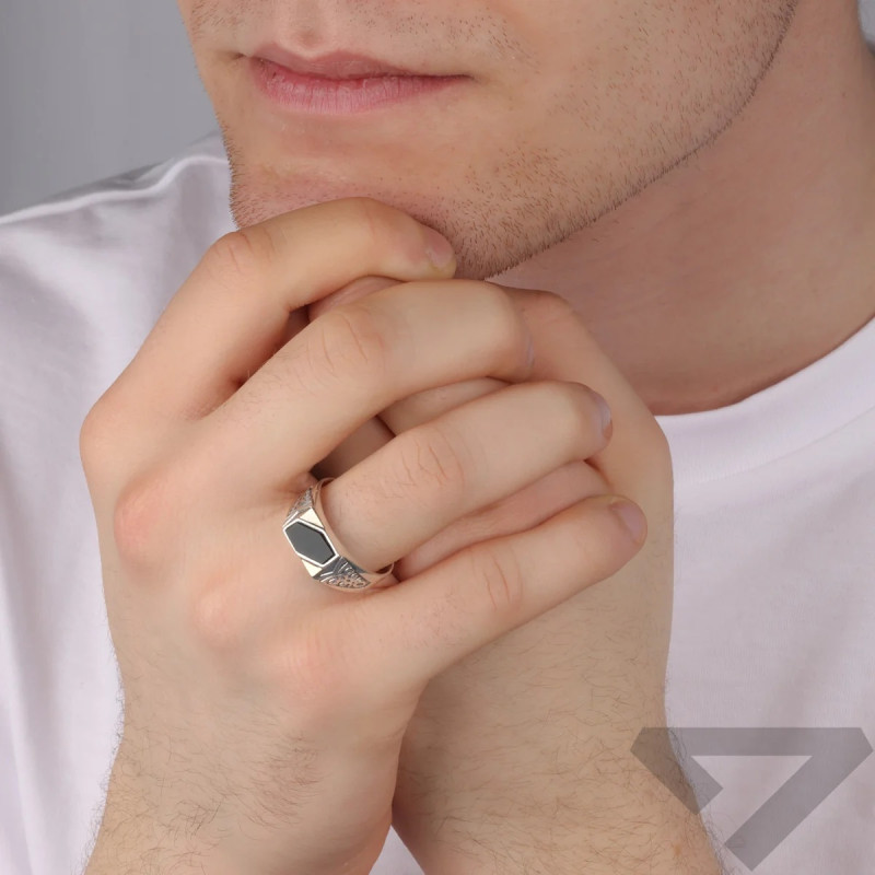 Sygnet męski prostokątny ze srebra i złota