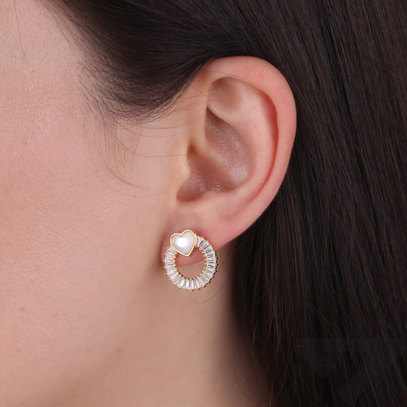 Kolczyki srebrne pozłacane z cyrkoniami i masą perłową