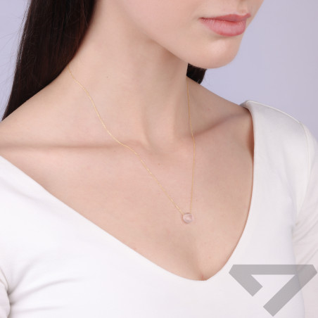 Naszyjnik złoty z naturalnym kwarcem różowym