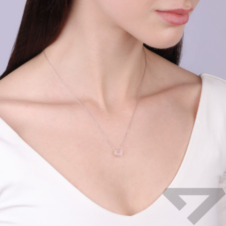 Naszyjnik srebrny z naturalnym kwarcem różowym