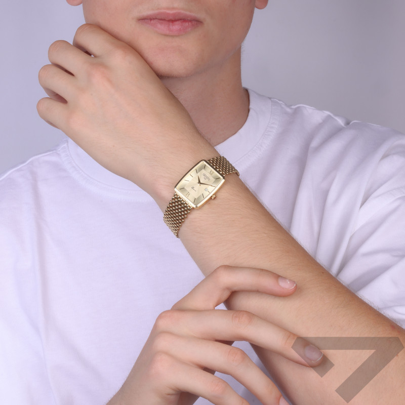 Zegarek złoty męski z prostokątną tarczą