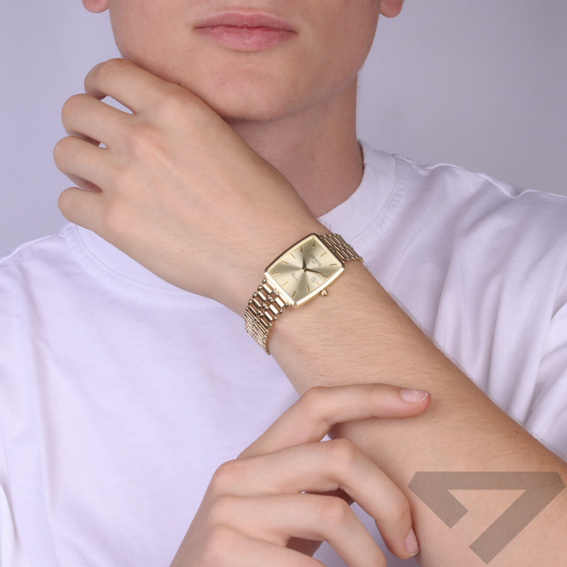 Zegarek złoty męski z prostokątną tarczą