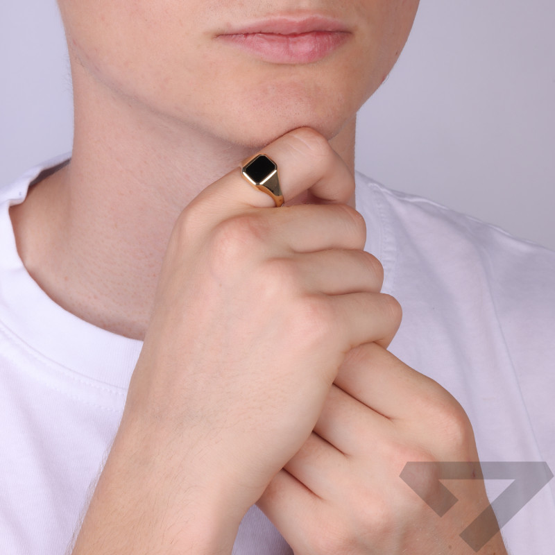 Sygnet złoty męski prostokąt z onyksem jubilerskim