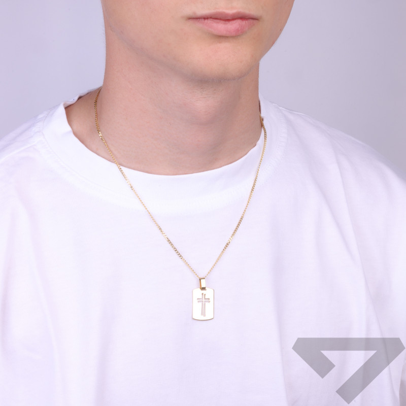 Zawieszka pozłacana blaszka ze srebra z wyciętym krzyżem