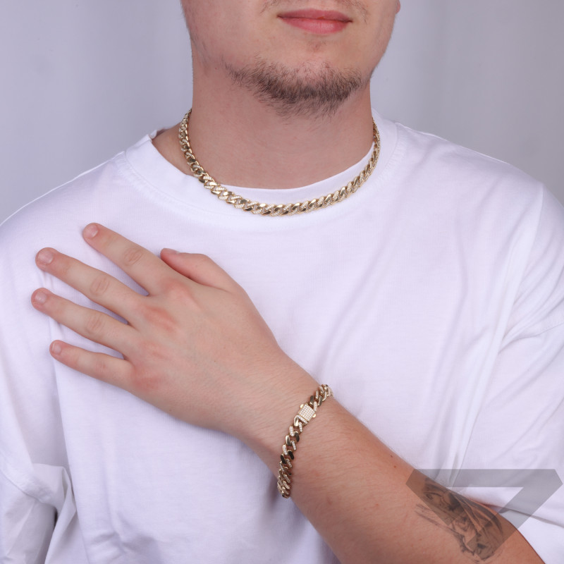 Naszyjnik złoty dmuchany pancer z białymi cyrkoniami