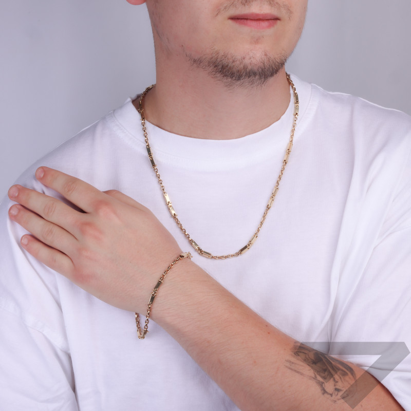 Łańcuszek złoty fantazja i sztabki z łańcuszkiem rolo