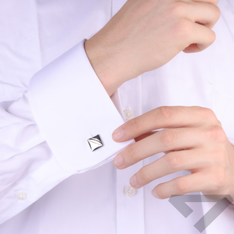 Srebrne spinki do mankietów kwadrat ze żłobionymi paskami