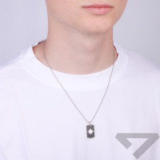 Naszyjnik srebrny nieśmiertelnik z czarną emalią i różą wiatrów