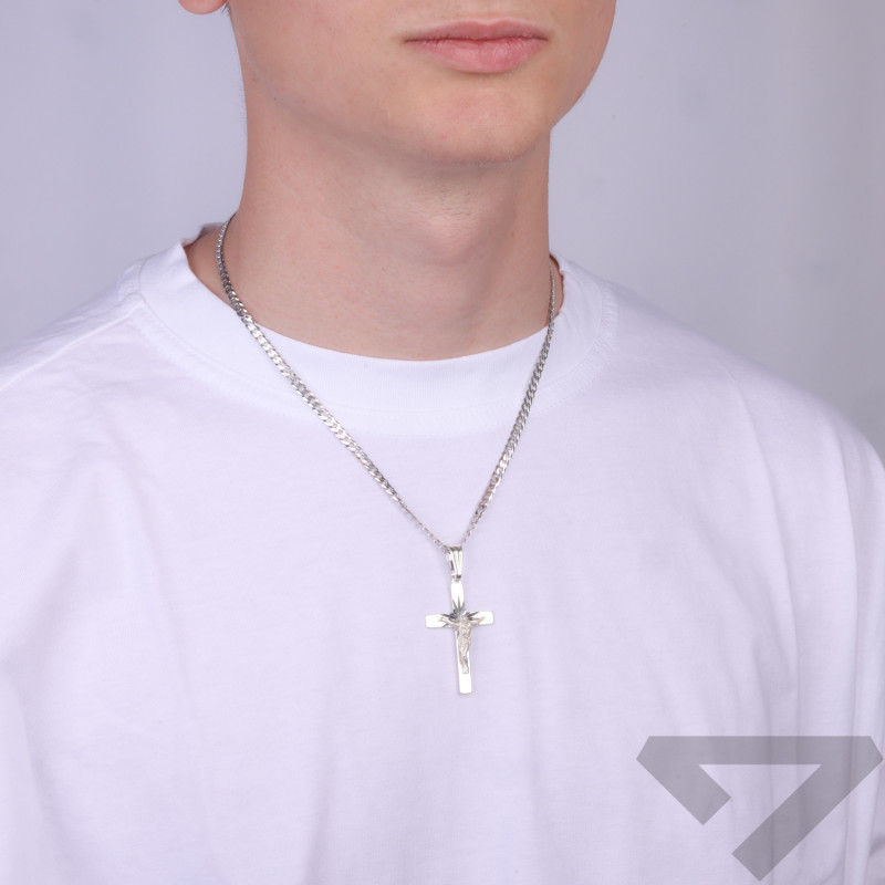 Krzyżyk srebrny rodowany z wizerunkiem Pana Jezusa