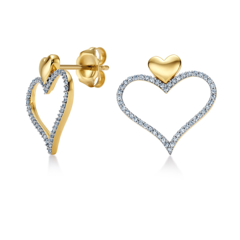 Kolczyki złote serce ramka z diamentami/sztyft LC JE4339-5974Y próba 585