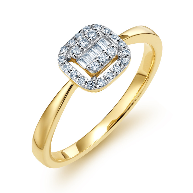 Pierścionek Zaręczynowy z Żółtego Złota z Białymi Diamentami - JubilerSezam.pl