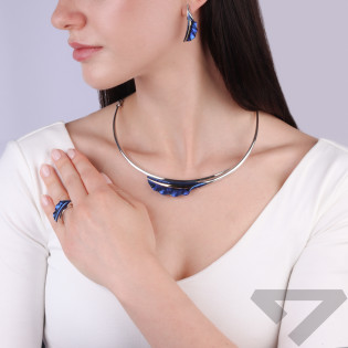 Pierścionek tytanowy liść boczny w oprawie ze srebra 925