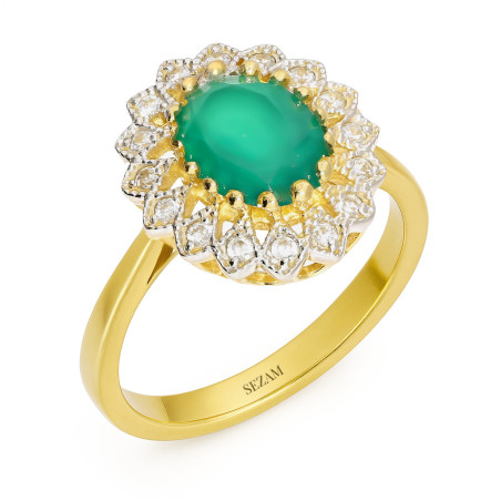 Pierścionek złoty owalna markiza z zieloną cyrkonią próba 585