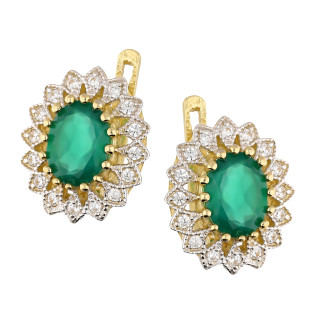 Kolczyki złote owalna markiza z zieloną cyrkonią próba 585