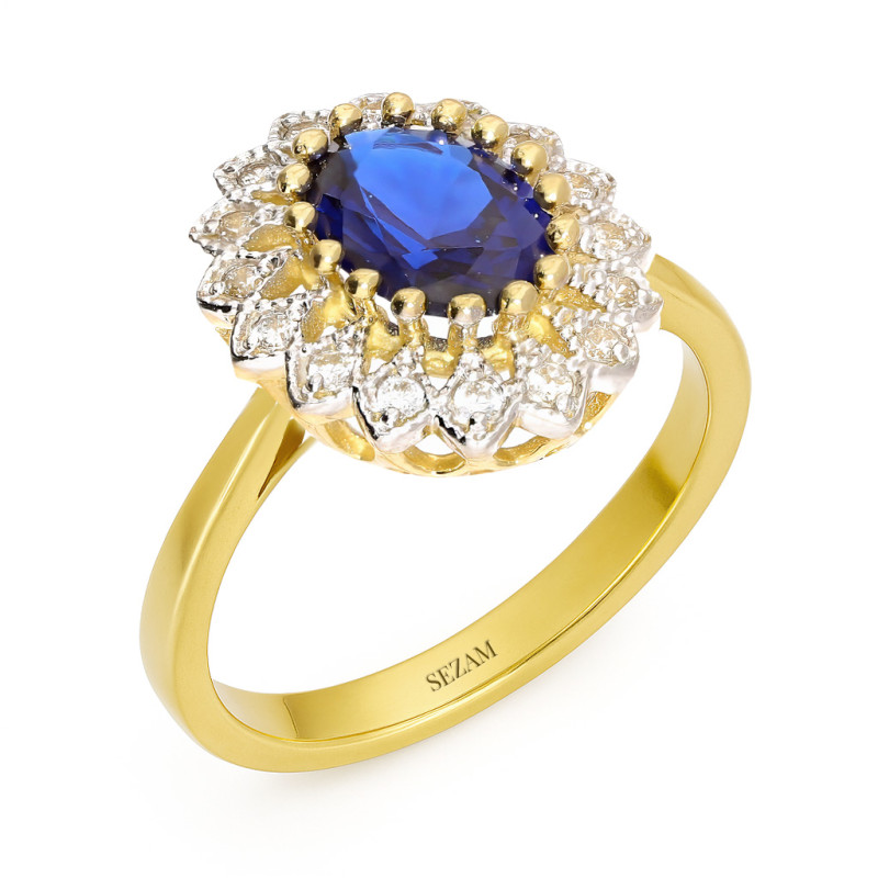 Pierścionek złoty markiza z szafirową cyrkonią próba 585