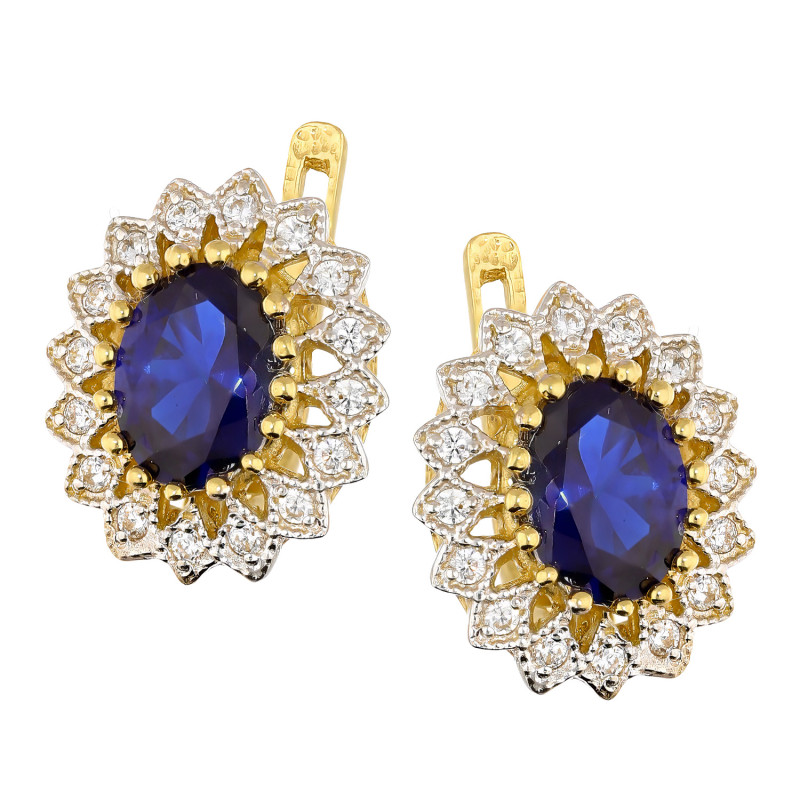 Złote Kolczyki Markizy z Szafirową Cyrkonią pr. 585 - JubilerSezam.pl