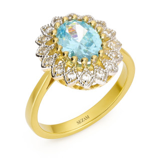 Pierścionek złoty owalna markiza z topazem jubilerskim próba 585