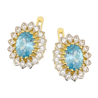 Kolczyki złote owalna markiza z topazem jubilerskim próba 585