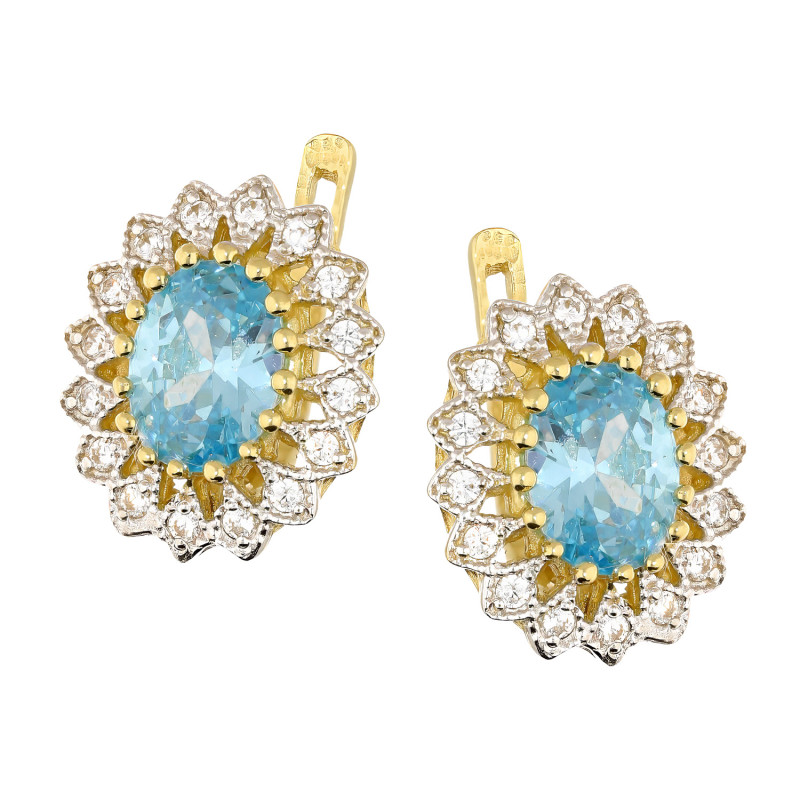 Kolczyki złote owalna markiza z topazem jubilerskim próba 585