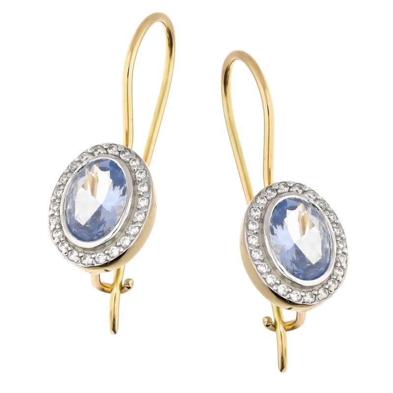 Kolczyki złote owalna markiza z jasno-niebieską cyrkonią próba 585