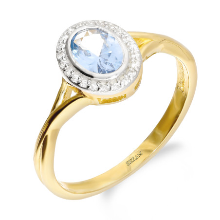 Pierścionek złoty owalna markiza z jasno-niebieską cyrkonią próba 585