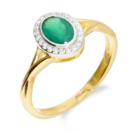 Pierścionek złoty owalna markiza z zieloną cyrkonią próba 585