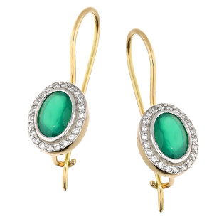 Kolczyki złote owalna markiza z zieloną cyrkonią próba 585