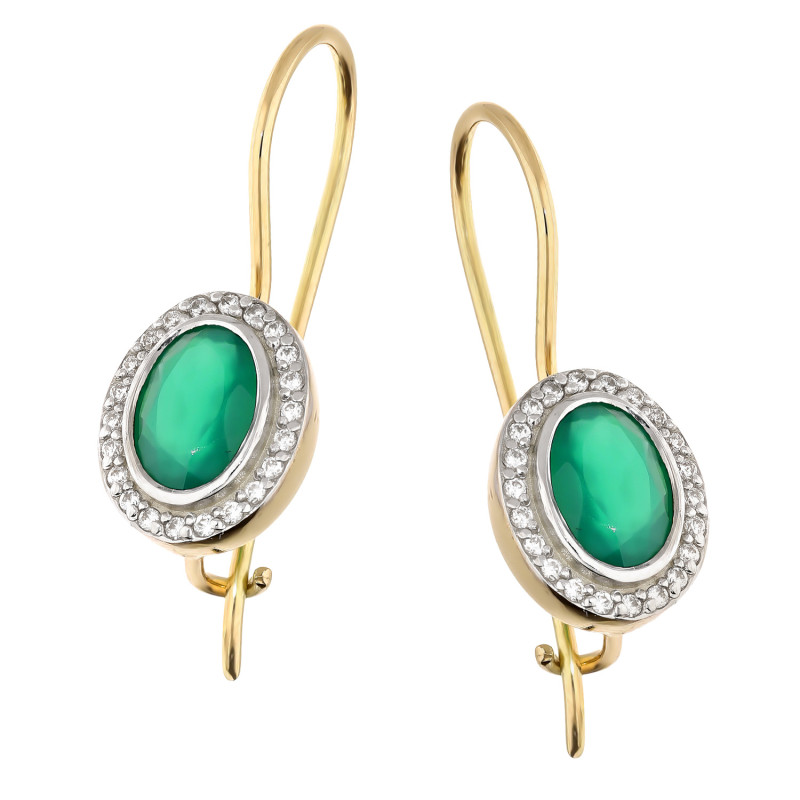 Kolczyki złote owalna markiza z zieloną cyrkonią próba 585