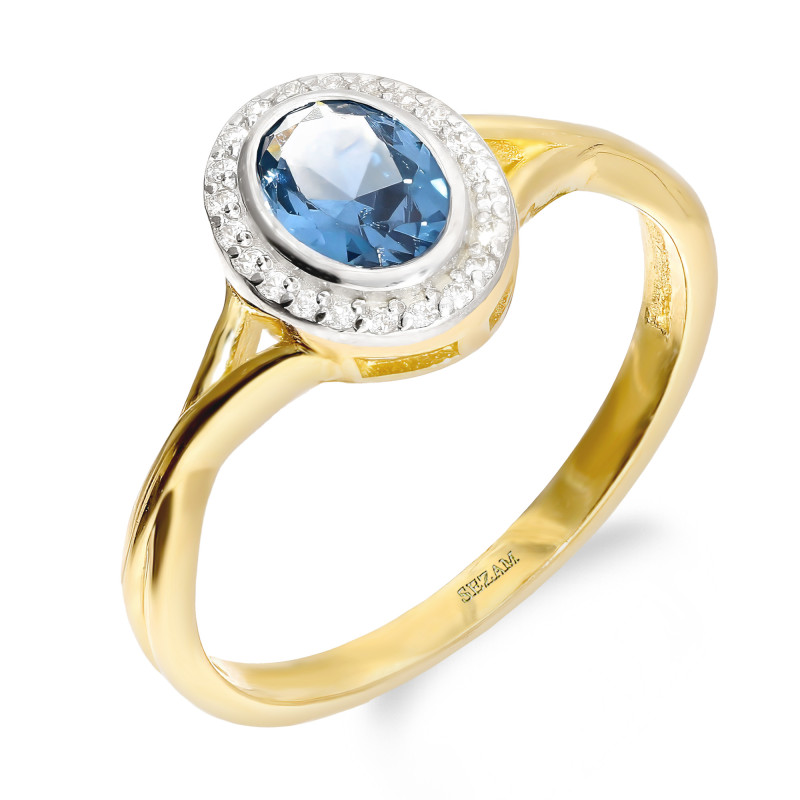 Pierścionek złoty owalna markiza z jasno-niebieską cyrkonią próba 585