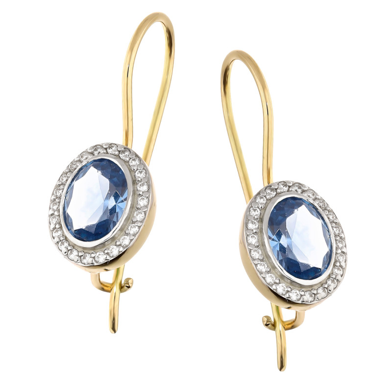 Kolczyki złote owalna markiza z jasno-niebieską cyrkonią próba 585