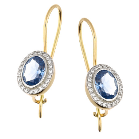 Kolczyki złote owalna markiza z jasno-niebieską cyrkonią próba 585