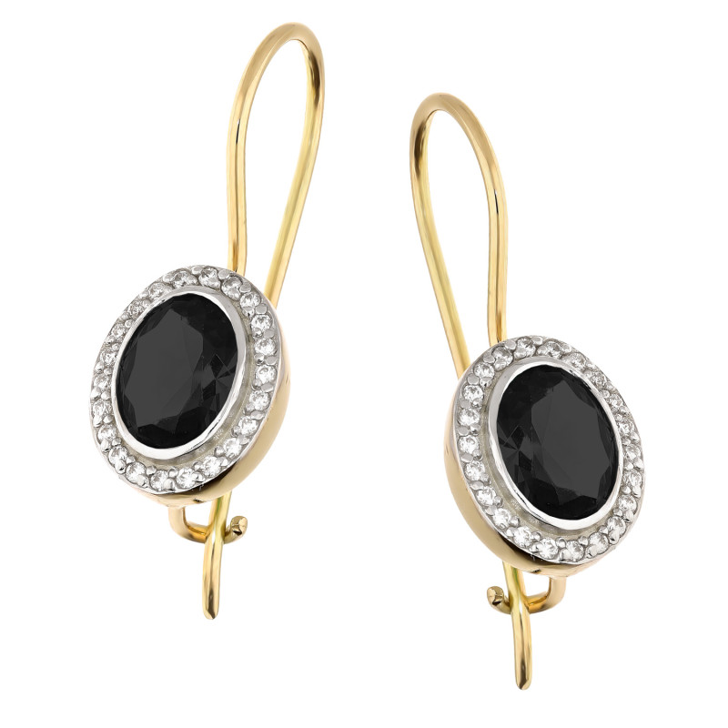 Kolczyki złote owalna markiza z czarną cyrkonią próba 585