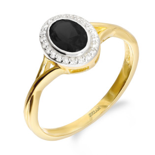 Pierścionek złoty owalna markiza z czarną cyrkonią próba 585