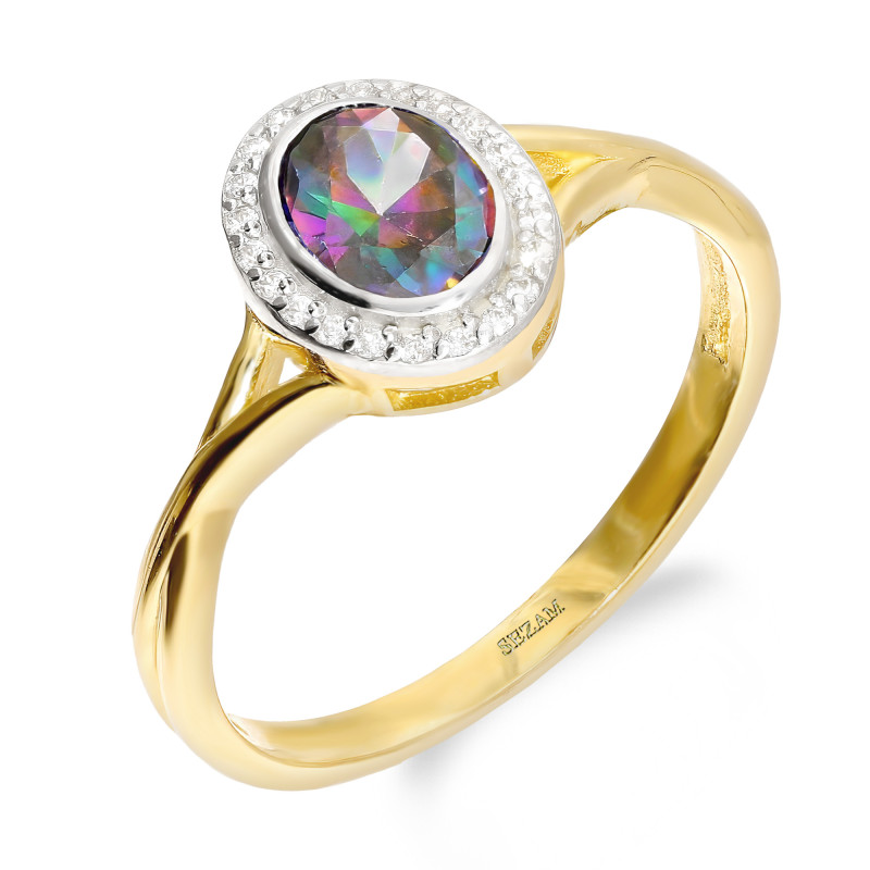 Pierścionek złoty z topazem mistic próba 585