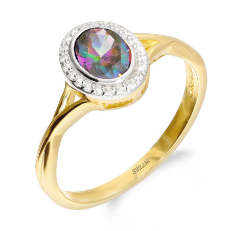 Pierścionek złoty z topazem mistic próba 585
