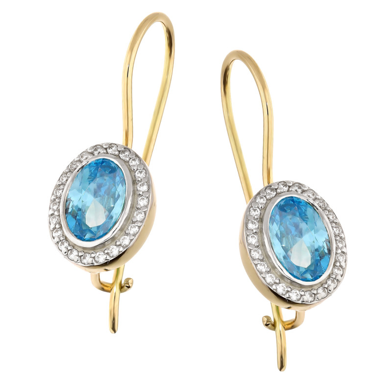 Kolczyki złote z owalną jasno-niebieską cyrkonią próba 585