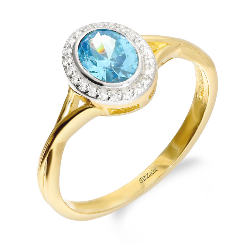Pierścionek złoty z owalną jasno-niebieską cyrkonią próba 585