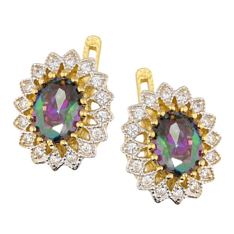 Kolczyki złote z owalnym topazem mistic próba 585