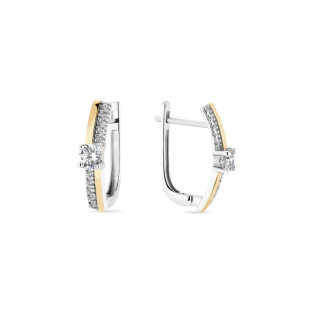 Kolczyki srebrne z białymi cyrkoniami i złotą blaszką