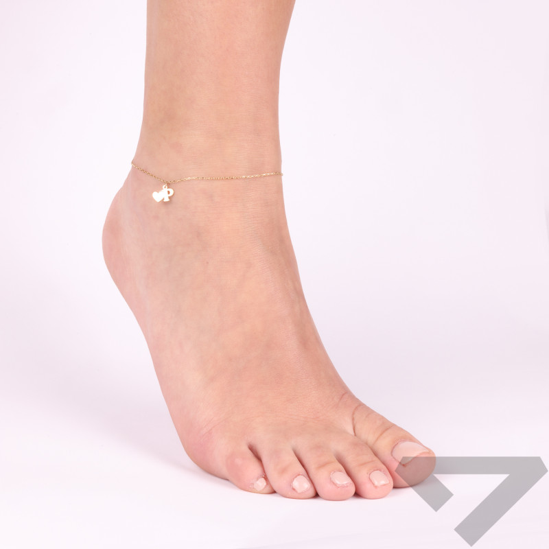 Bransoleta złota na nogę z literką P i serduszkiem