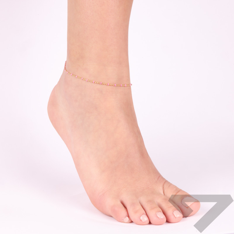 Bransoleta srebrna złote kulki z emalią różową