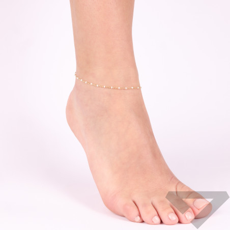 Bransoleta srebrna na nogę kulki koloru złotego i biała emalia