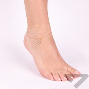 Bransoleta srebrna na nogę kulki koloru złotego i wiszący delfin