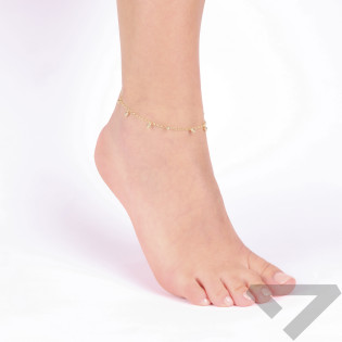 Bransoleta srebrna na nogę koloru złotego wiszące kulki blask i kulki grawer