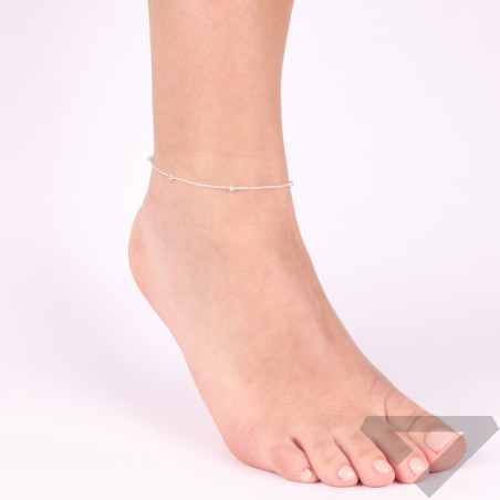 Bransoleta srebrna na nogę kulki gładkie na łańcuszku rolo