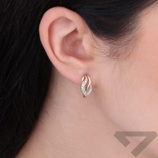 Kolczyki złote blaszki fala z cyrkoniami