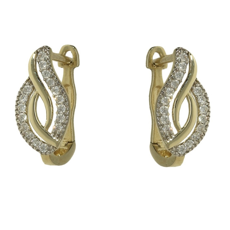 Kolczyki złote ażurowa fala z cyrkoniami